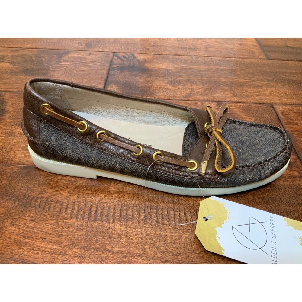 Michael Kors Brown Leather MK Patterned Moccasins, Size 6.5